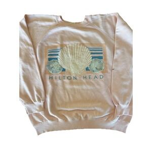 Vtg 90s Hanes Hilton Head Island Sweatshirt L Pink Coastal Grandma Shell USA